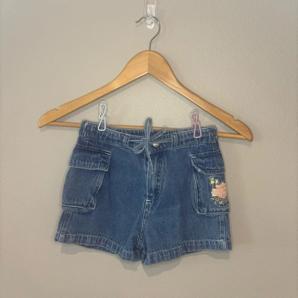 VINTAGE Harley-Davidson 90s Y2K Little Girls 100% Cotton‎ Denim Shorts Size 5